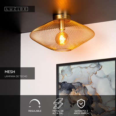Lucide MESH - Lámpara de techo - Ø 45 cm - 1xE27 - Oro mate / Latón